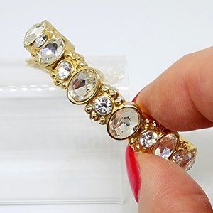 Quality Gold Oval Round Rhinestone Stretch to Fit Wedding Holiday Bracelet